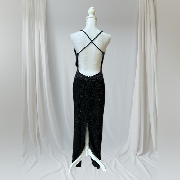 Adrianna Papell Boutique Vtg Blue Hombre Beaded Silk V Neck Maxi Evening Dress - Picture 9 of 15